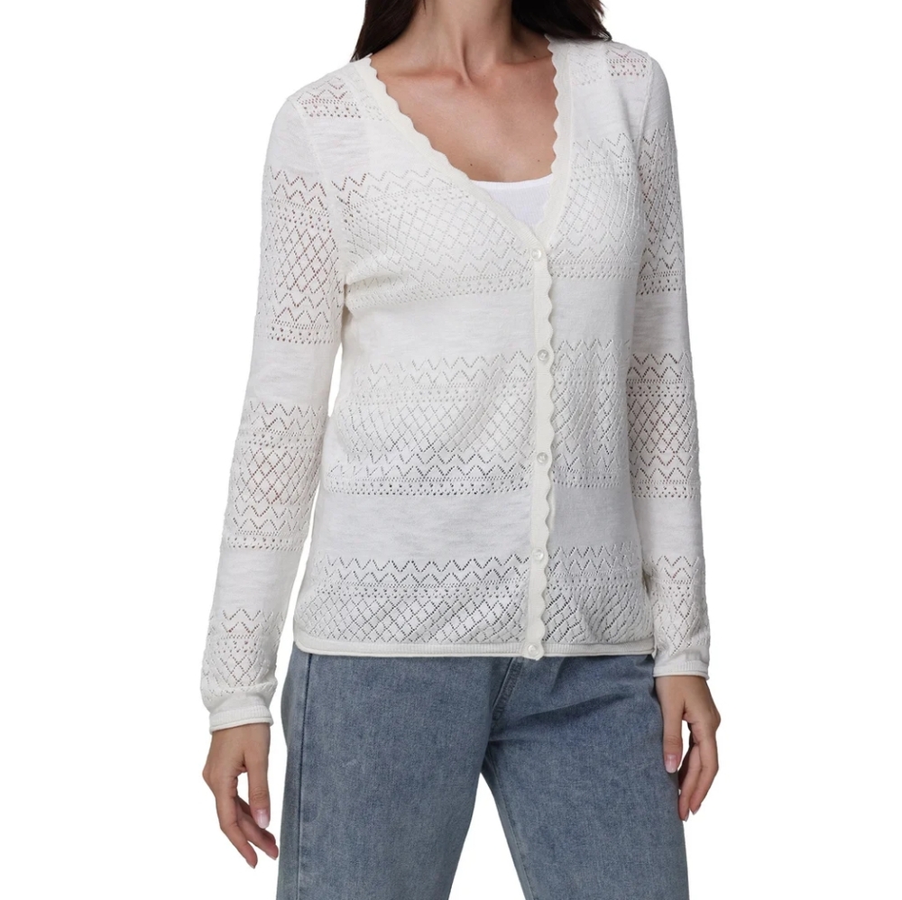 Frye Women's Ivory Pointelle Cardigan Sweater - Picture 3 of 8